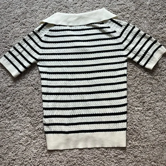 Massimo Dutti XS Black & White Striped Knit Top — Cotton Crewneck - Picture 3 of 3